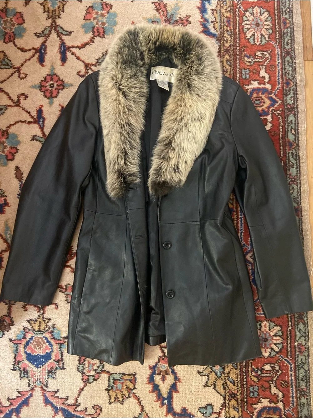 Vintage Chadwicks Black Leather Jacket with Fur Collar
